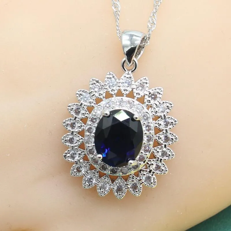 Pendants Classic Silver Necklaces For Women Flower Blue Semi Precious ...