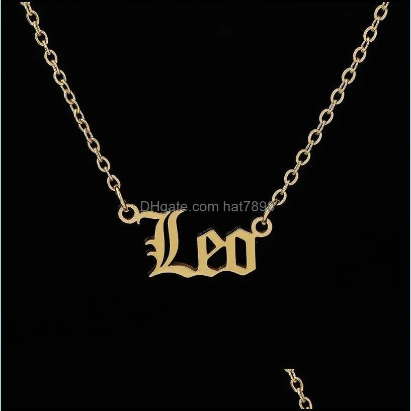 Personalized Gold Letter Zodiac Necklace Constellation Necklaces Custom Stainless Steel Old English Necklace Birthday Jewelry Gifts