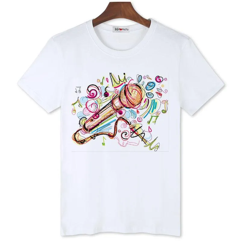 Мужские футболки BGTomato Граффити Микрофон Музыка Футболка Мужчины продажа Мода Рубашки для мальчика хип-хоп Летняя рубашка