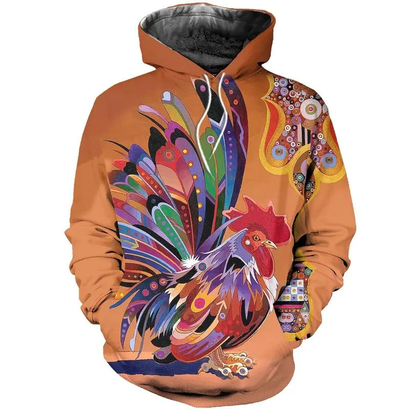 Mäns Hoodies Sweatshirts Rooster Kläder 3D-tryck Fjäder Bekväm Hooded Pullover Fall Fashion Zip Hoodie 5XL Oversized Streetwear Cas