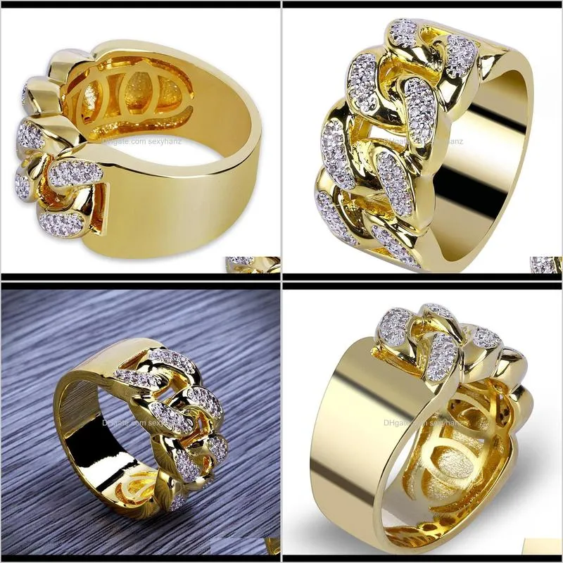 zircon hiphop ring with gold-plated chain hip-hop jewelry ring hot selling in europe and america