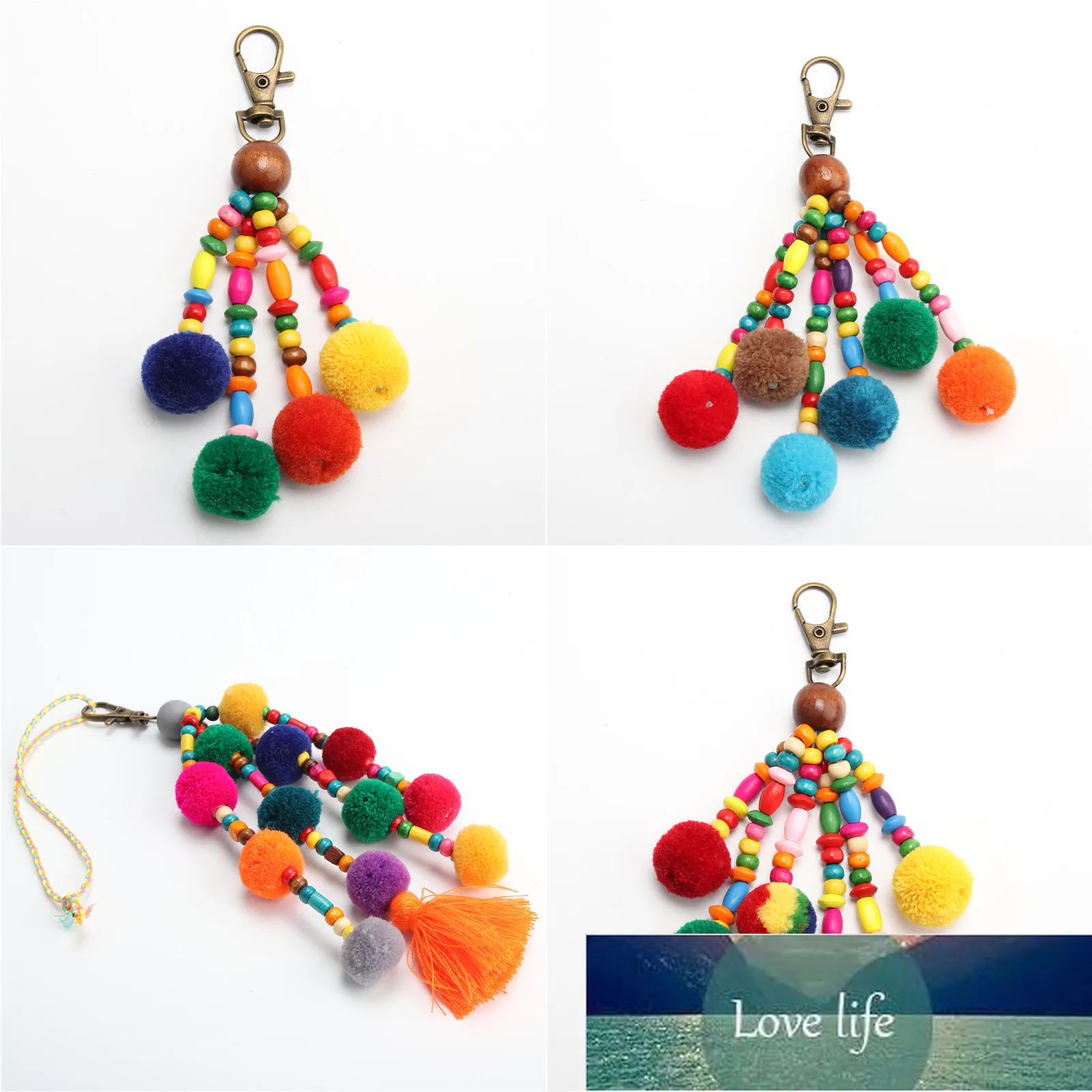 1pc Bohemian Handmade Bag Pendant Women Charm Pompom Keychain Colorful Bead Tassels Big Ball Key Chain Factory price expert design Quality Latest Style Original