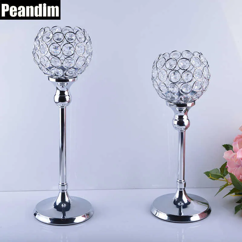 Peandim Wedding Centerpieces Candelabra Parties Decorations K9 Crystal Candlestick Shiny Silver Candle Holders For Home Decor SH190924