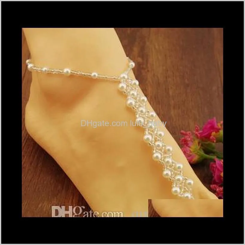 european and american jewelry beach pearl connection toes elastic anklet