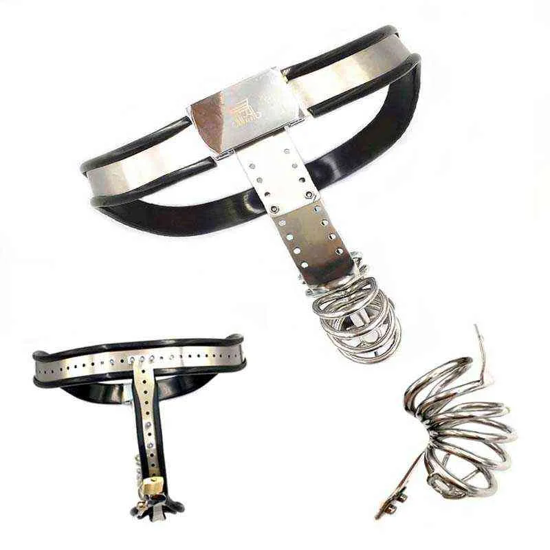 NXYCockrings T Back Cintura di castità maschile in acciaio inossidabile con scroto cavo Gabbia per uccelli Dispositivo bloccabile Anello di blocco del pene Giochi per adulti 1124
