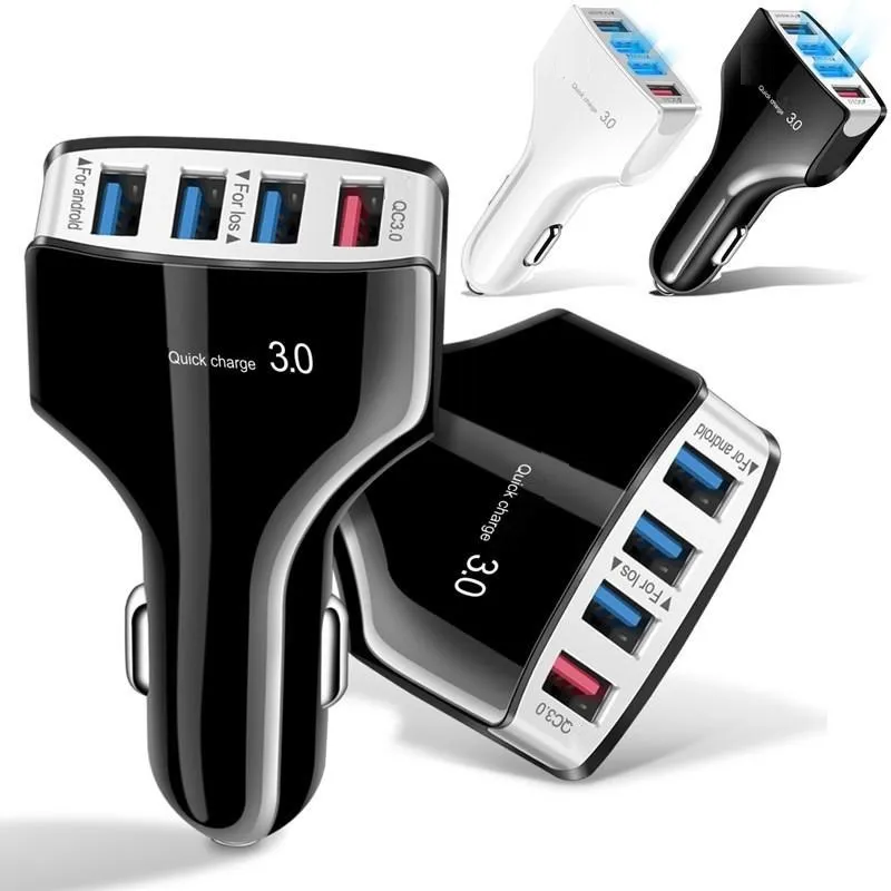 QC3.0 4 منافذ USB سريعة الشحن السريع للشحن 5V 7A شاحن السيارات محول الطاقة التلقائي لـ iPhone 12 13 14 15 Samsung S20 S23 S24 HTC GPS MP3 PC