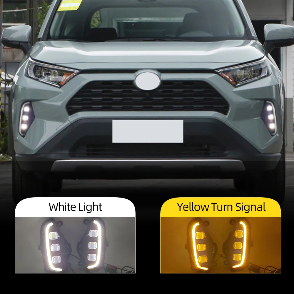 Luz LED de conducción diurna para coche, 2 uds., DRL para Toyota RAV4 2019 2020 2021 2022, luz de señal de giro amarilla, lámpara de parachoques, lámpara antiniebla