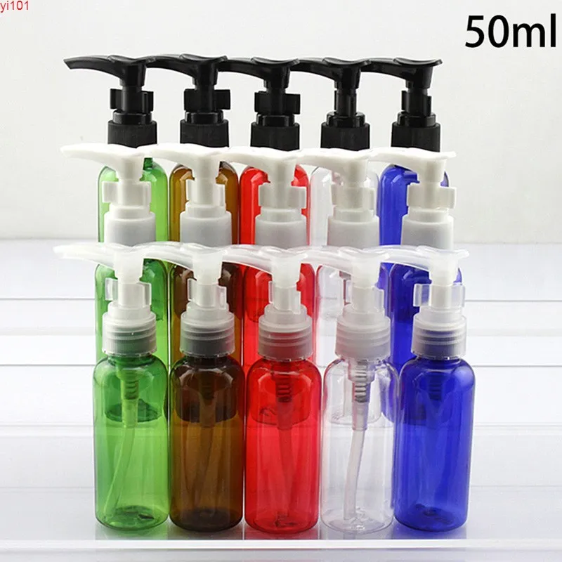 50ml Empty Plastic Pump Bottle Shampoo Shower Gel Cream Body Lotion Cosmetic Water Containers Blue Brown Green Red Free Shippinggood qty