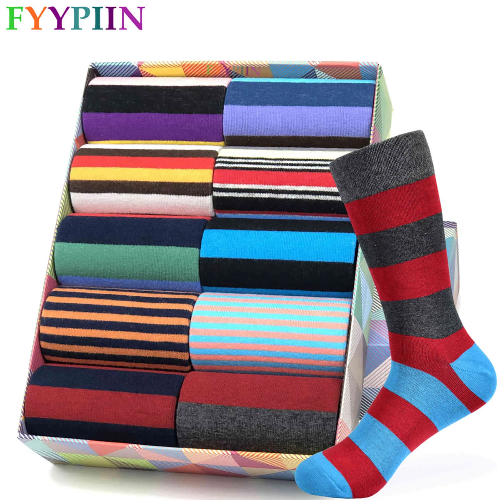 Hommes de haute qualité marque classique rayé peigné coloré heureux mode décontracté harajuku chaussettes hommes