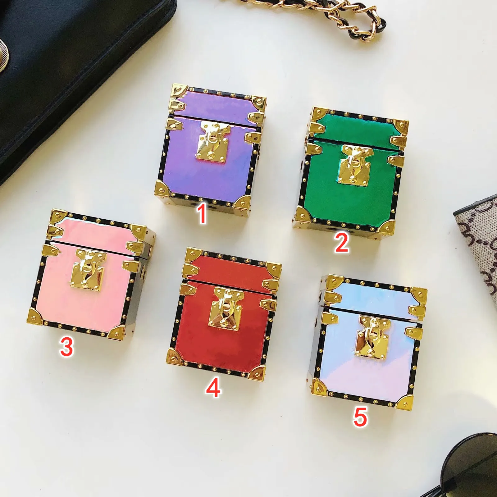 Luxury Square Discolor Embossed Pattern Wristband Case For AirPods