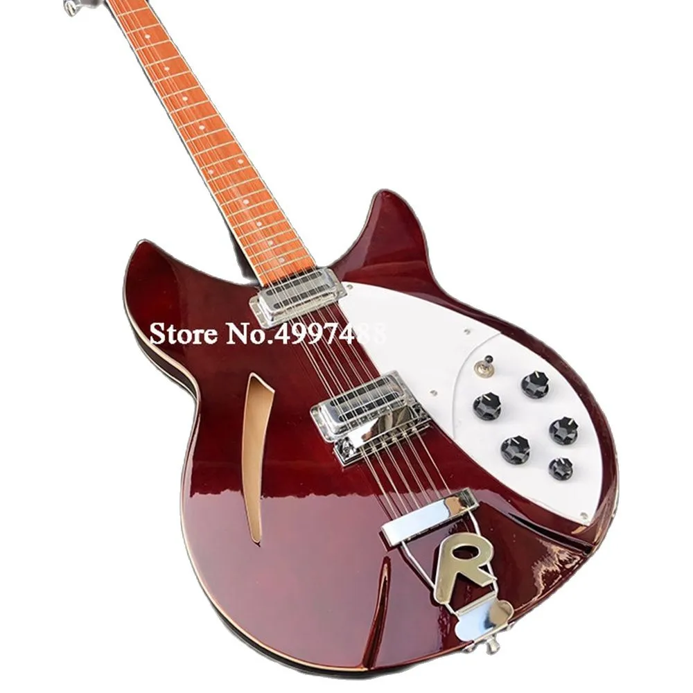 2021 Retro Red 12 String Electric Guitar, Semi Hollow, R Bridge, Clear Sound Quality, National Musical Instrument