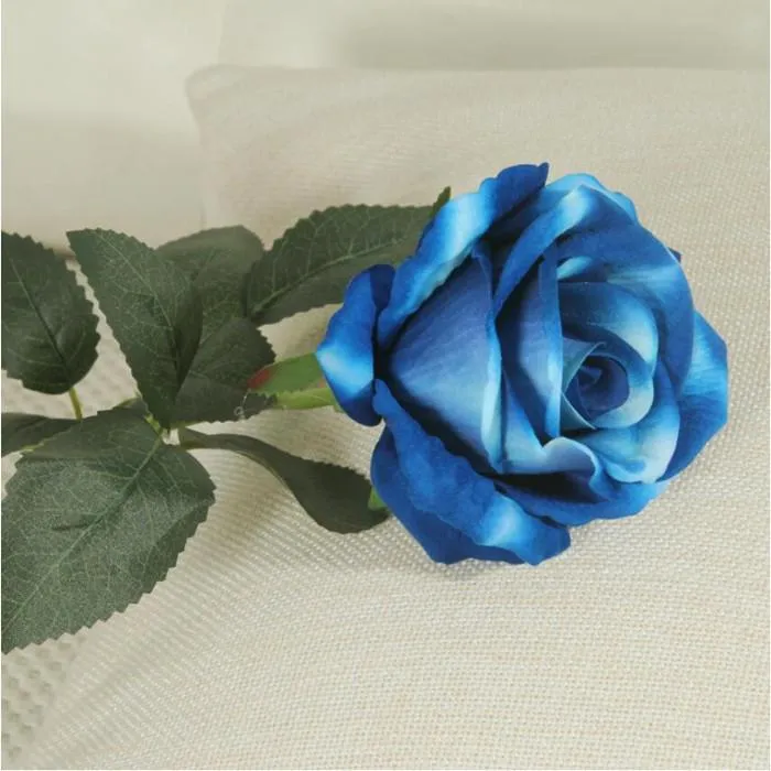 Single Faux Velvet Rose Long Stem and Green Leave Artificial Flowers Home Table Wedding Hotel Decoration Gift YHM939-ZWL