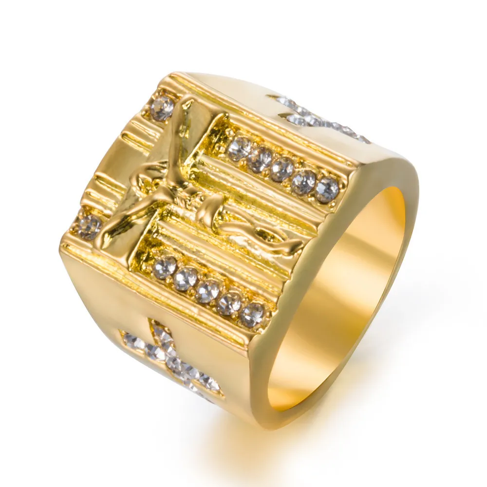 Haut-qualité de Jésus Cross Rings 316l en acier inoxydable 18K Gold Men femmes Christianisme religieux La religion chrétienne Bijoux en gros