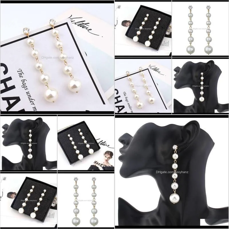 korean fashion elegant light luxury long size pearl string zircon earrings women`s trend tassel earrings