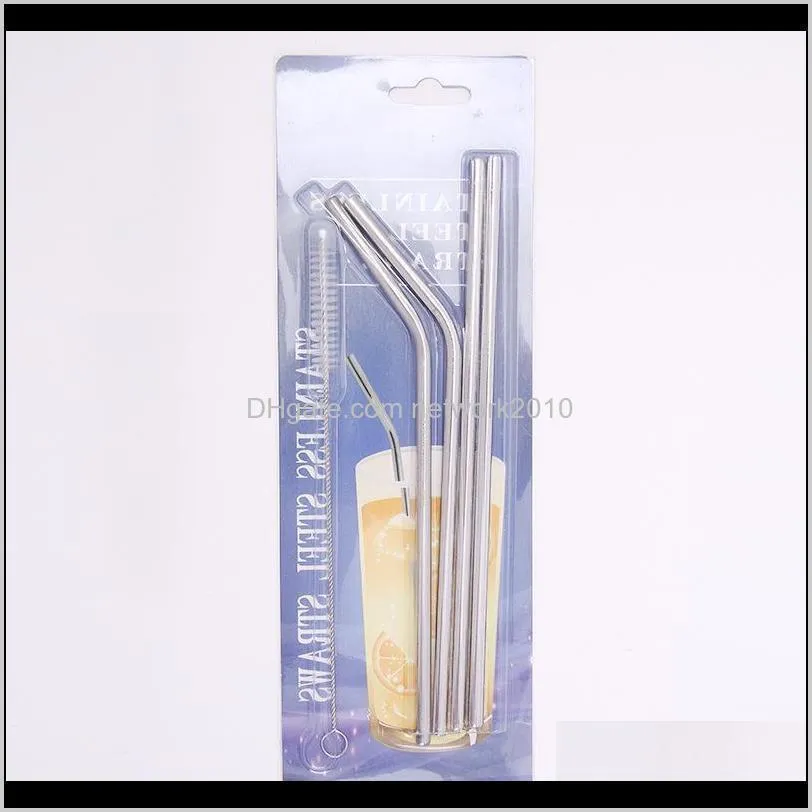 2019 1set=4pcs drinking straw +1pcs cleaning brush blister pack stainless steel 215mm length for bar xmas party 6mm 