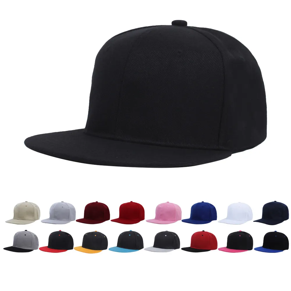 Classic Custom Logo Snapback Hat Cap Hip Hop Style Flat Bill Blank Solid Färg Justerbar Storlek