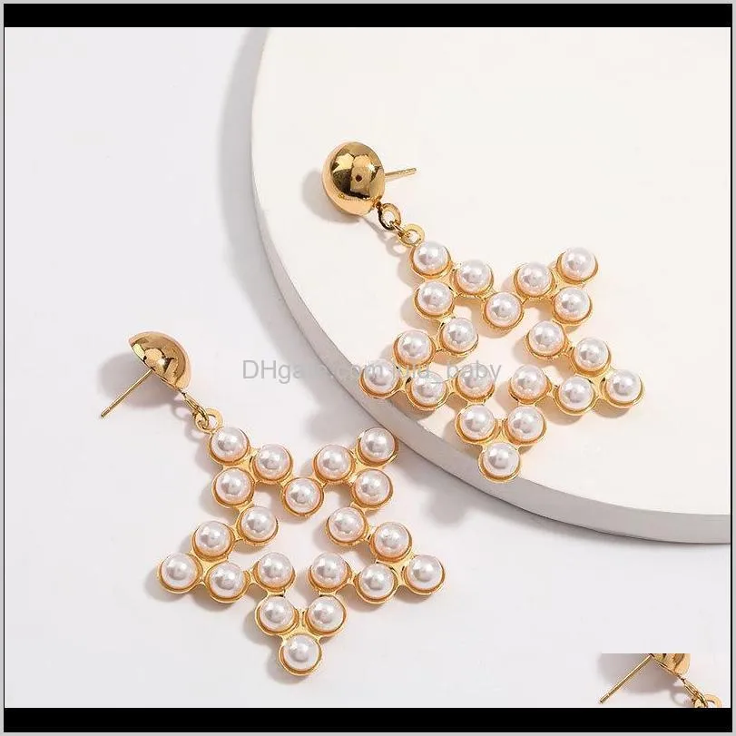 Charm Jewelry Drop Delivery 2021 Style Alloy Pearl Five-Pointed Star Female Personalized Minimalist Korean Temperament Earrings 2Mz5S