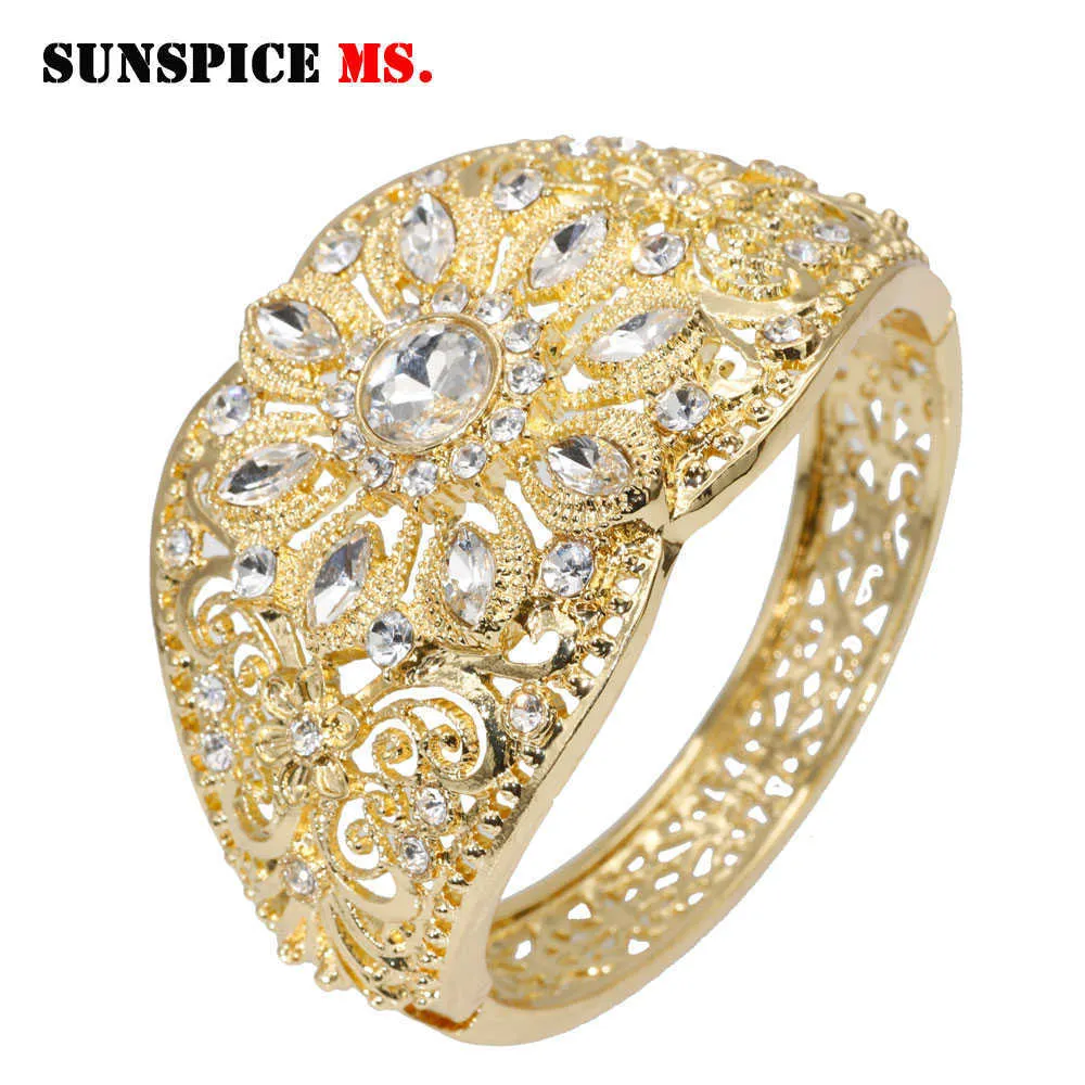 Sunspicems Gold Color Moroccan Bangle Rhukestons Cuff Bracelet 여성용 알제리 민족 웨딩 쥬얼리 두바이 파티 Bijoux 선물 Q0719