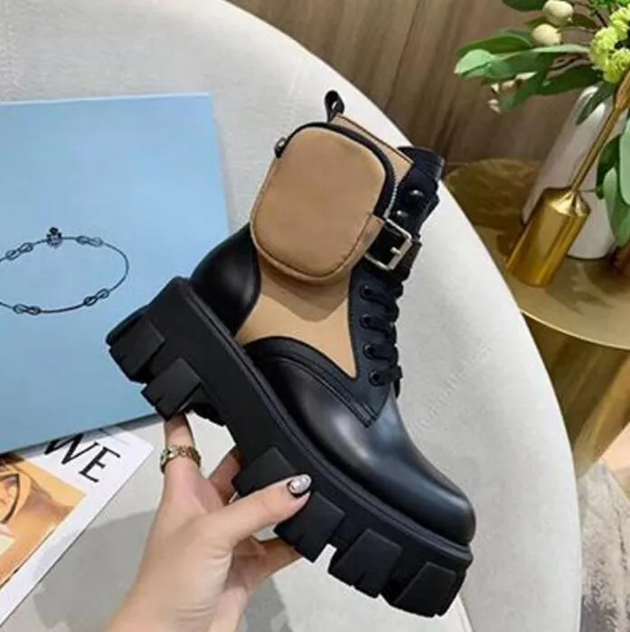 2021 Moda Roma Çizmeler Kadın Tasarımcılar Rois Ayakkabı Ayak Bileği Martin Boot Cep Siyah Botlar Naylon Askeri İlham Mücadele Kutusu Ile Küçük Büyük Boy 35-41