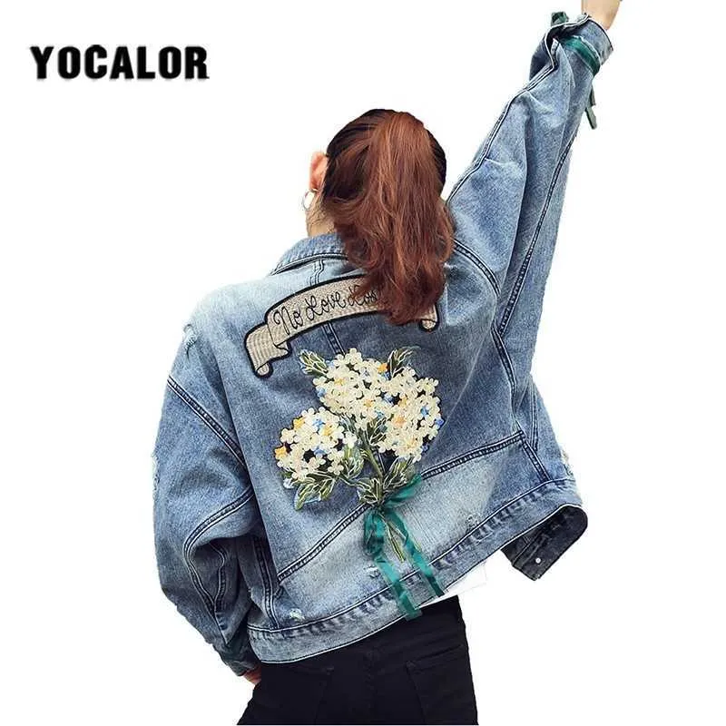 秋の刺繍の花のデニムジャケット ...を￥3,313 | DHgate