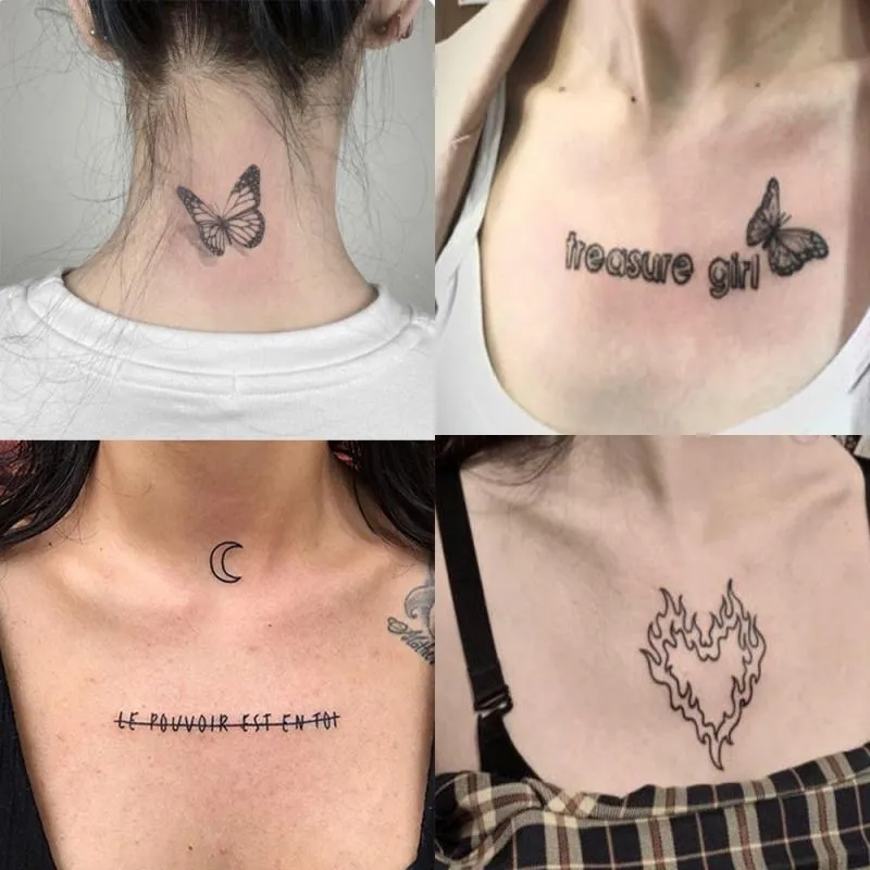 20Pcs Black Butterfly Rose Heart Shape Women Girls Sexy Temporary Tattoo Stickers Waterproof Fake Tatoos Body Arm Chest Art