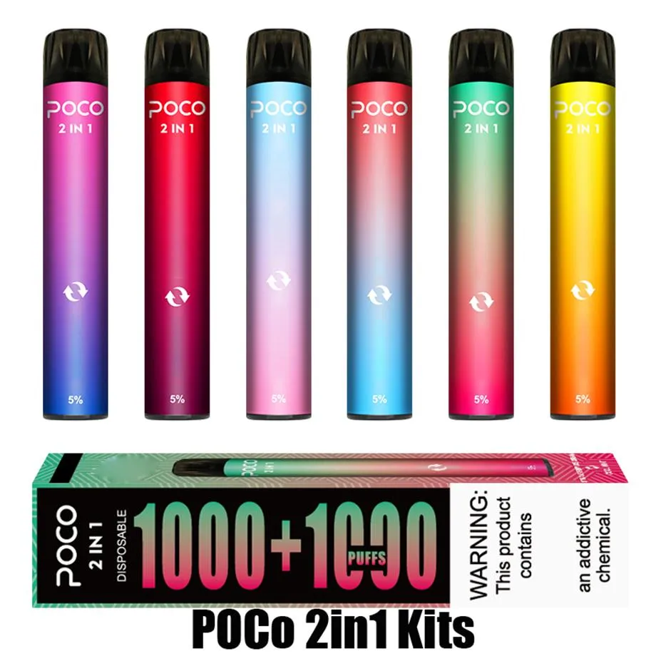 Original Poco 2in1 스위치 일회용 전자 담배 장치 키트 1000 + 1000 퍼프 950mAh 배터리 3 + 3ml 프리 빌딩 카트리지 포드 스틱 vape 펜 대 Xtraa12