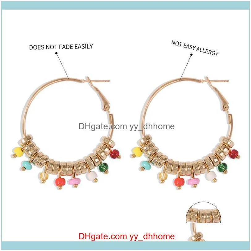 Boho Big Circle Hoop Earring Handmade Colorful Beads Loop Huggie Earings For Women Gilr 2021 Fashion Jewelry Pendientes