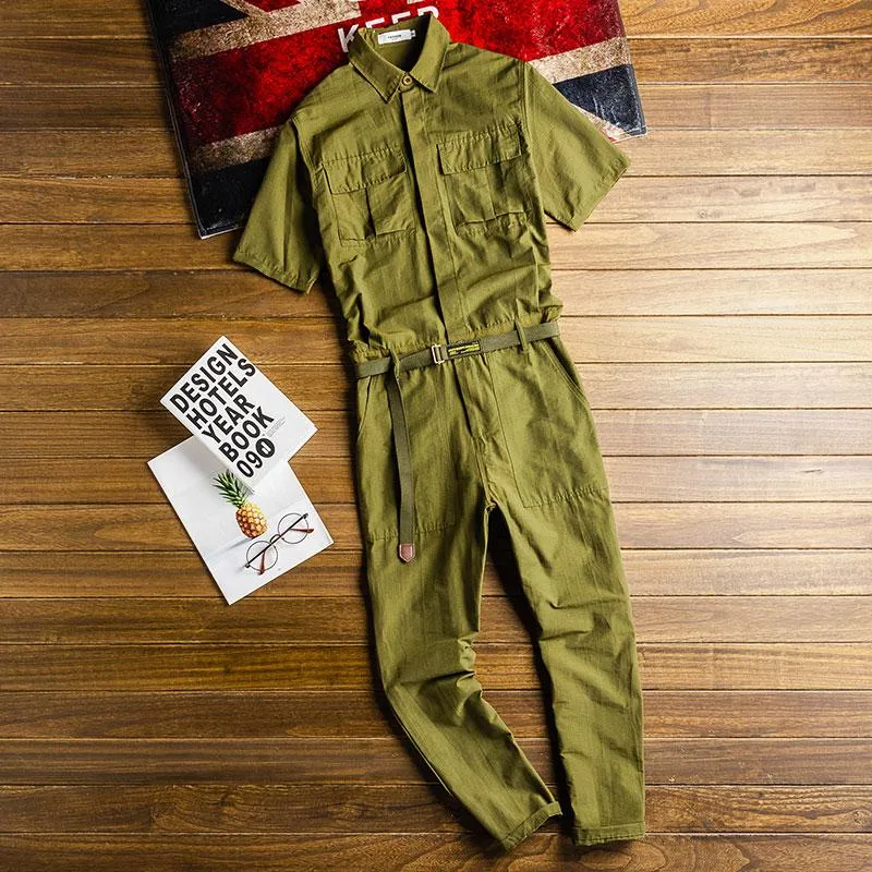 Pipa Men's Green Jumpsuit with Utility Pockets and Lapel