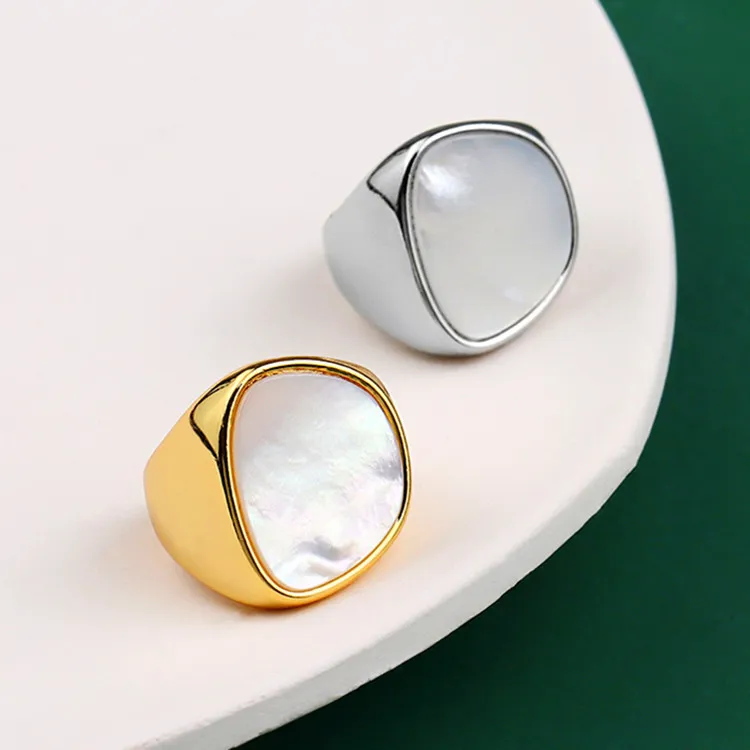 Srebrny pierścionek dla kobiet Trend Elegancki Kreatywny Vintage Geometryczne White Shell Party Biżuteria Prezenty Urodzinowe