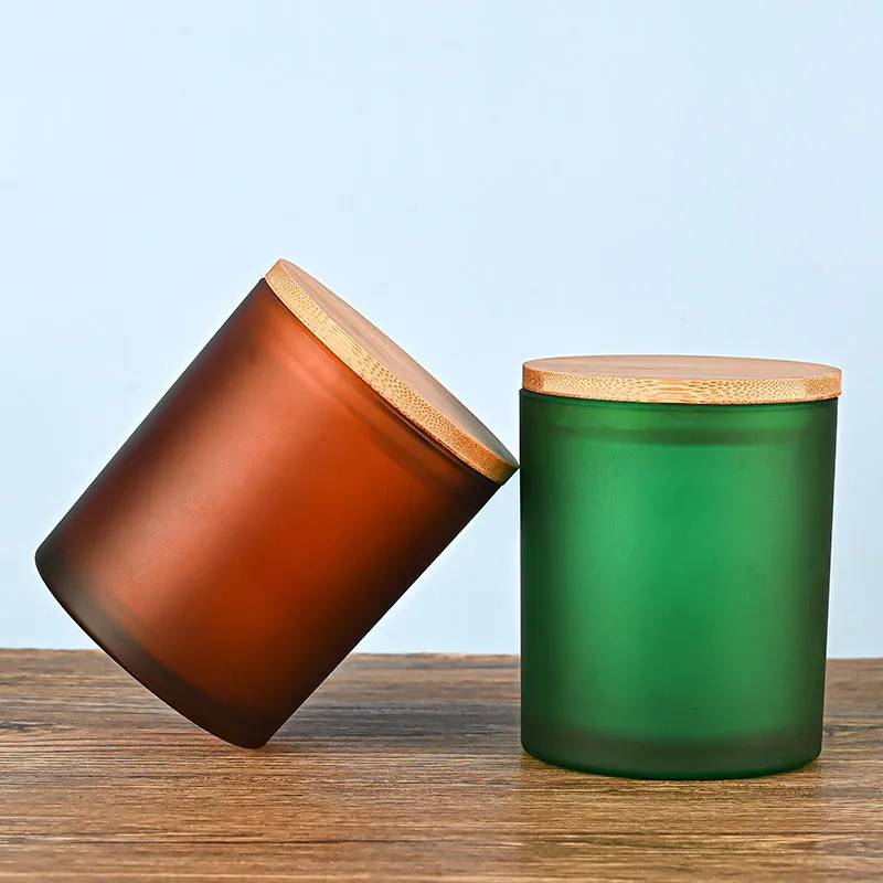 Pots vides en verre dépoli, noir mat, blanc, 9x10cm, 430ml, pour la fabrication de bougies, avec couvercles et boîtes en liège en bois
