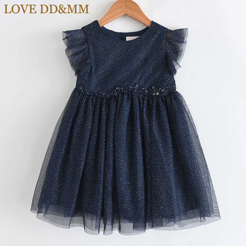 Amor ddmm meninas vestidos verão desgaste das crianças meninas Doce lace ponto fofo pescoço redondo mosca vestido de manga 210715