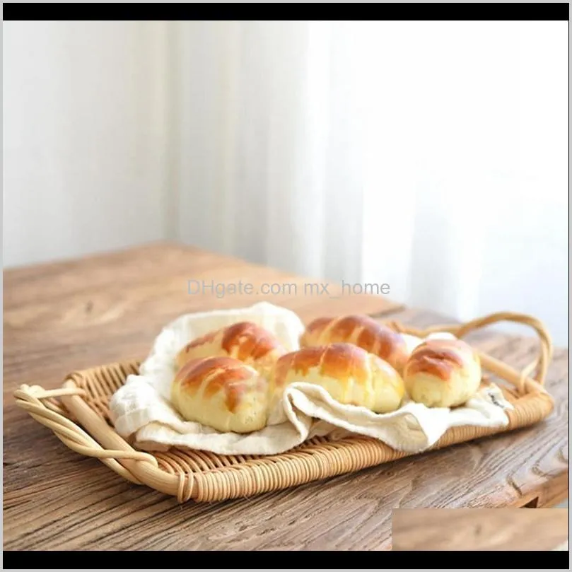 rattan tray double ear handmade bread basket tea dessert plate fruit breakfast multipurpose weaving tableware storage baskets