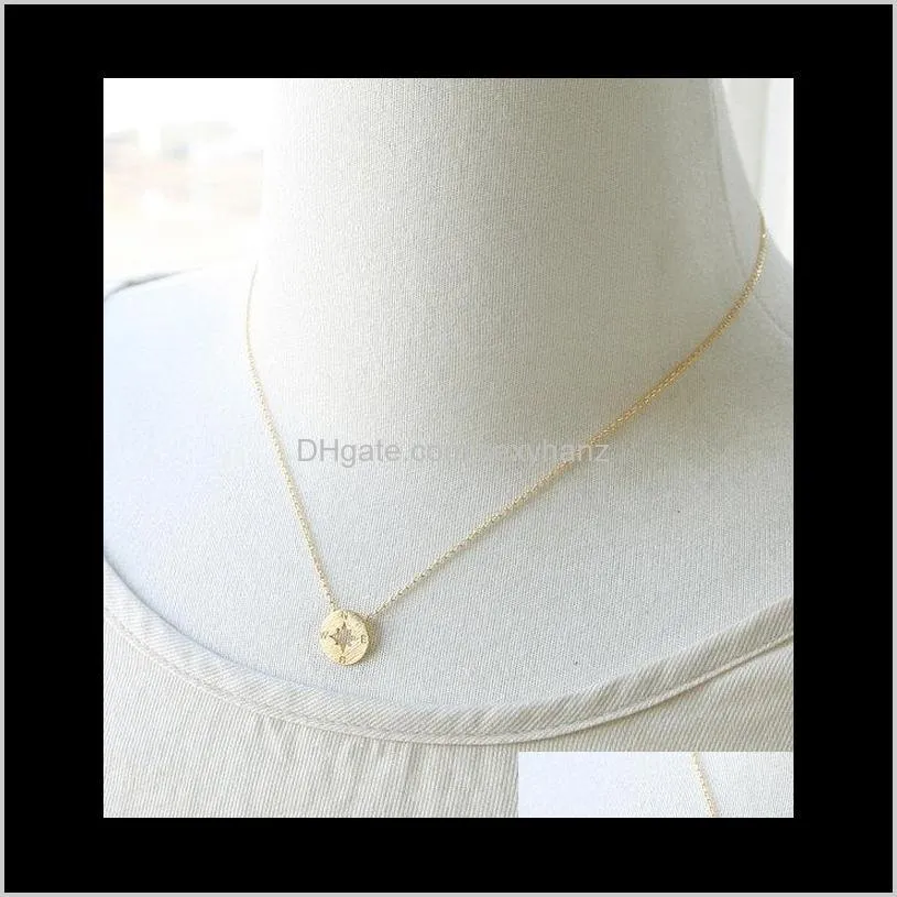 10cs round direction compass necklace circular compass necklaces simple travel coin disk pendant charm jewelry gifts
