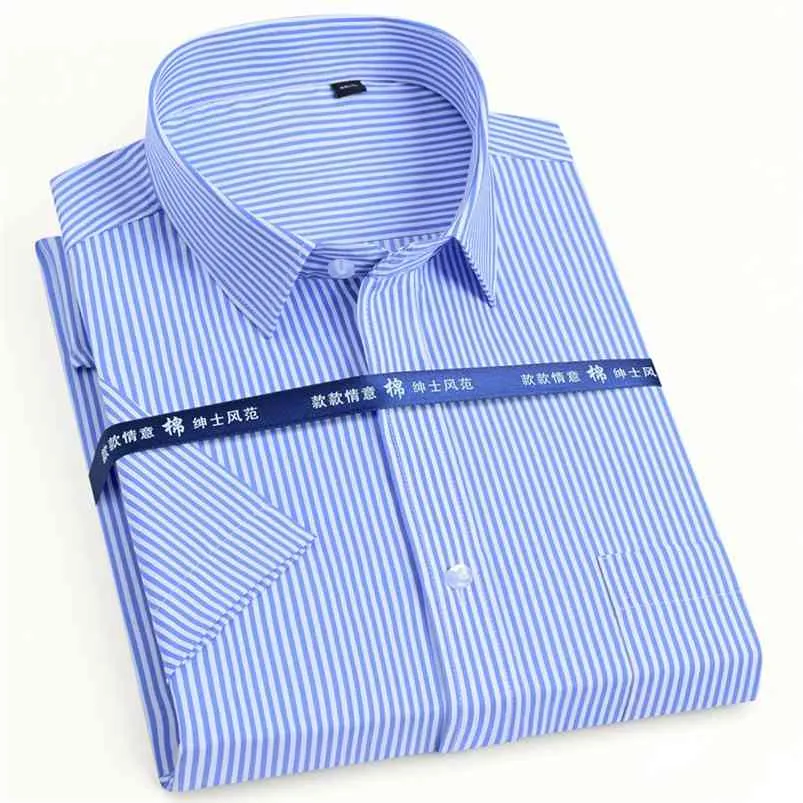 Lato Krótki rękaw Basic Sukienka Koszule dla Mężczyzn Regularne Fit White Formalne Biznesowe Work Office Solid / Striped Casual Tops Koszula 210714