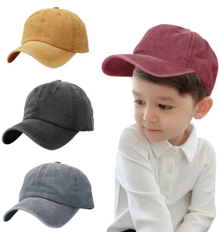 Children Baseball Cap Retro Pure Color Ball Caps Kids Washed-light Hats Summer Sunshade Hat 8Colors WMQ1189