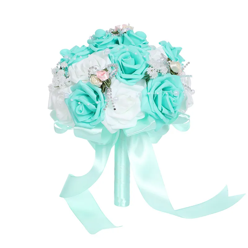 Bouquet De mariée artificiel rose, fleurs De mariage, poignée en ruban, romantique, 6 couleurs, W5581312J