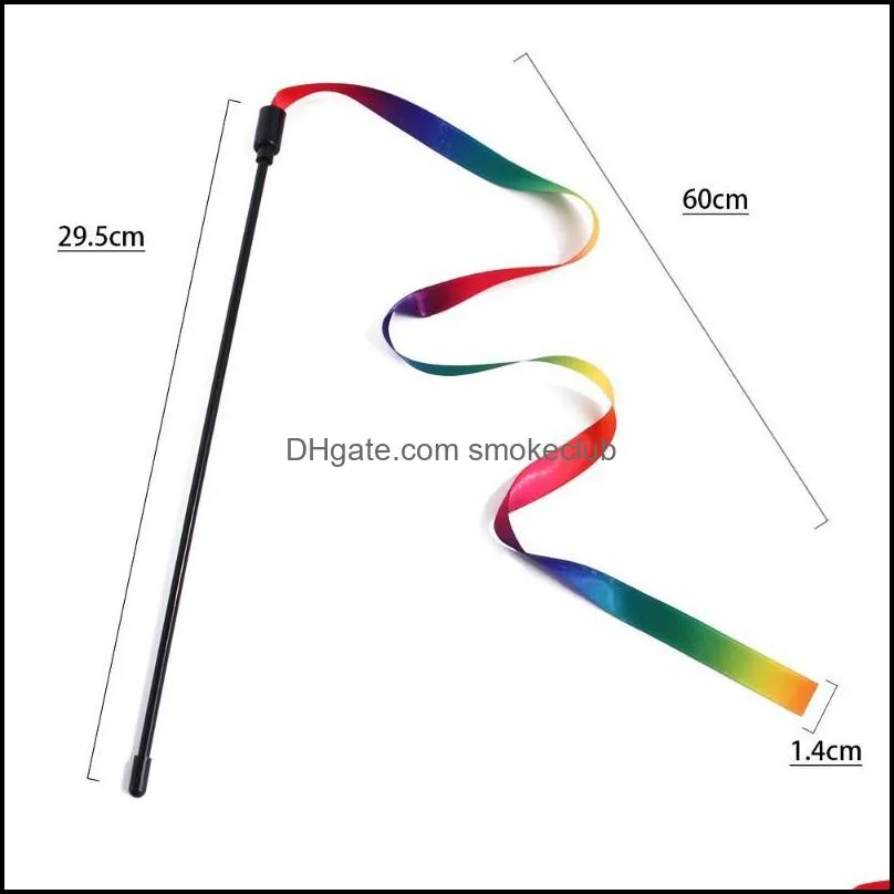 Cat Toys 3pcs Funny Stick Pet Toy Rainbow Ribbon Colth DIY Thin Colorful Rod Teaser Pole Interactive Supplies