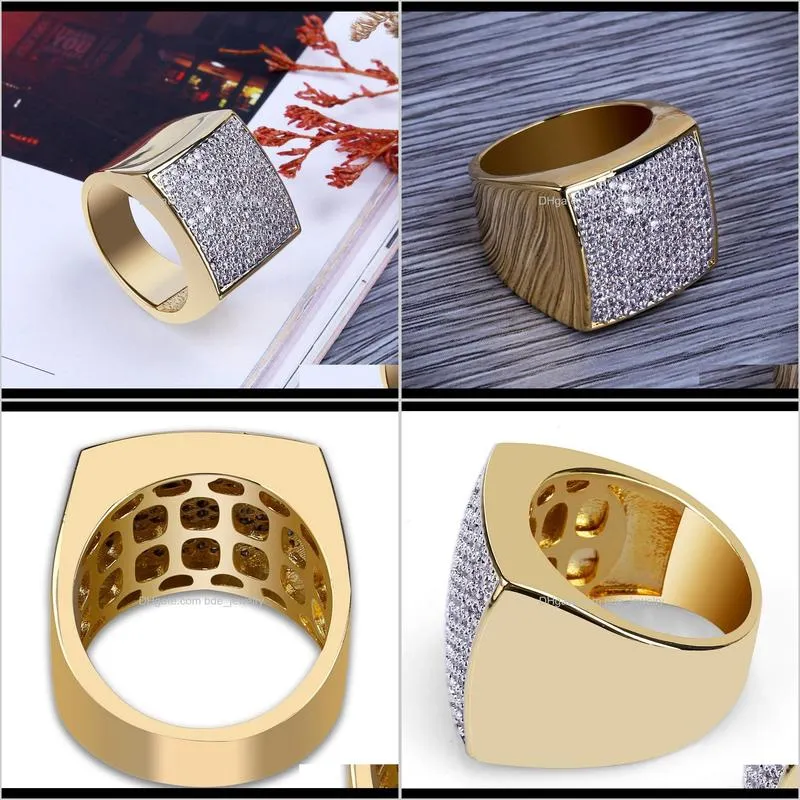 hip hop diamonds cluster ring for men classic gold rings fashion full diamond copper real gold pated luxury designer jewelry