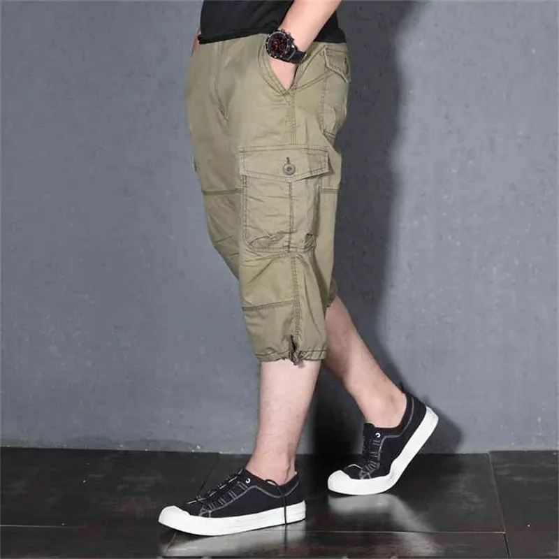 Mäns sommar last shorts solid bomull högkvalitativ knä längd manlig breeches militär casual work kort byxor s-5xl 210716