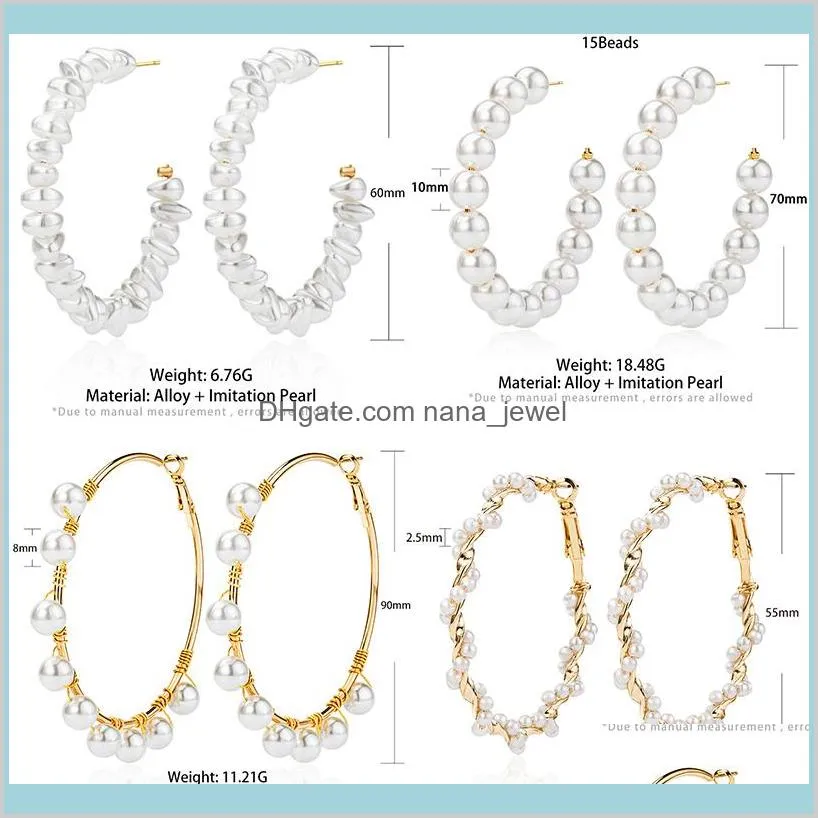 Women`s Earrings Pearl Hoop Drop Earrings