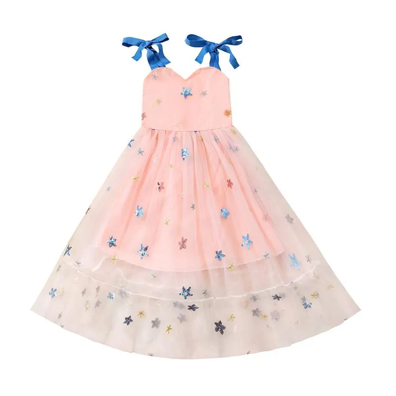 Abiti da ragazza Emmababy 2022 Kids Girl\u2021s Tulle Princess Dress Senza maniche Allacciatura Tracolla Star Per Party Stage Show