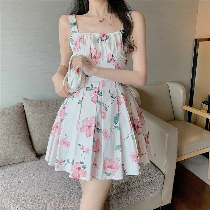 Brand Women Party Cotton Flower Backless Mini Dress Summer Sexy Sling Sweet Sleeveless Wedding Club Partywear Vestidos 210527