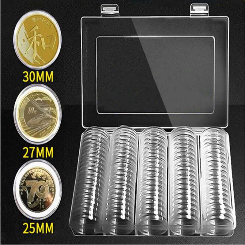 MYG pour 100 Boîtes de Rangement Rondes en Plastique Transparent Diamètre Intérieur 16mm pour Pièces Commémoratives Double Protection contre l'Oxydation et l'Humidité