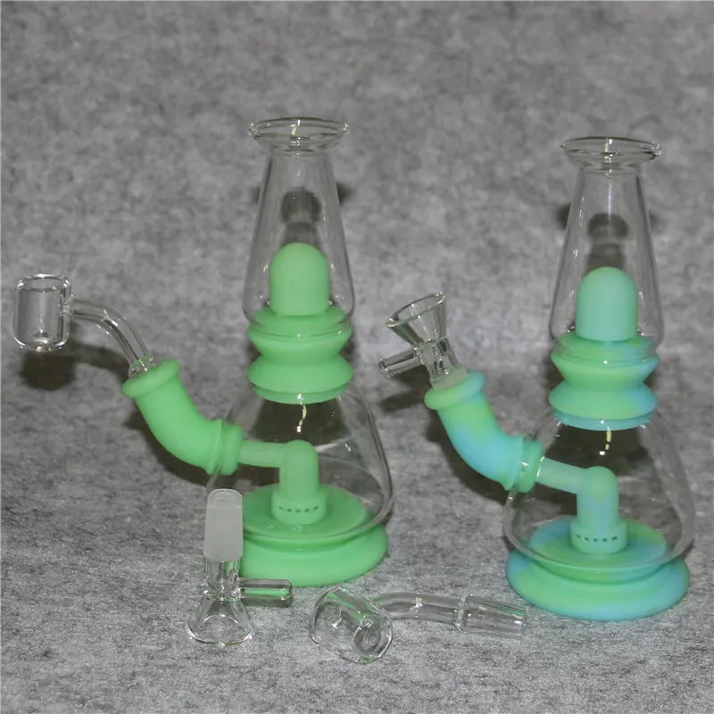 Glow in the dark smoking silicone water pipe hookah glass bong pipes dab rig tobacco with bowl quartz banger