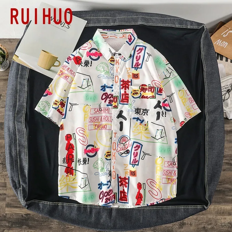 Ruihuo Japan stil vit skjorta herrtröjor för pojkar män kläder vit blus koreanska kläder streetwear nya m-3xl 210410