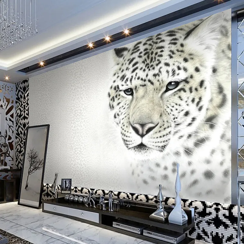 Animal White Leopard Wallpaper Foto Muurschildering Aangepaste Maat Non-Woven 3D Muur Papier Woonkamer TV Sofa Achtergrond Moderne Eenvoudige Woondecoratie