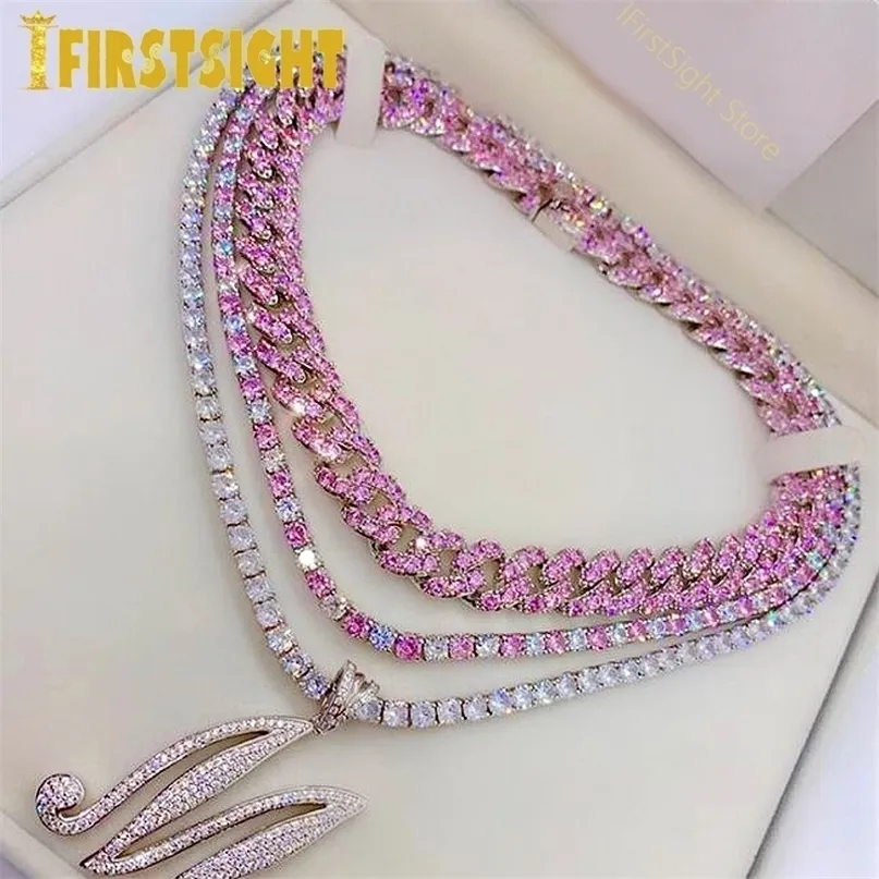 Iced Out Bling 5A Zircon 5mm Tennis Chain Necklace Women Men Hip Hop Fashio Jewelry Gold Silver Color Pink CZ Charm Choker 220212