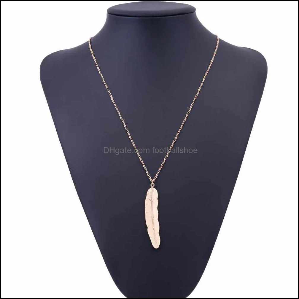 Fashion Womens Vintage Long Necklace Jewelry Silver Gold Simple Feather Pendant Necklaces Colar Jewelry Gifts New