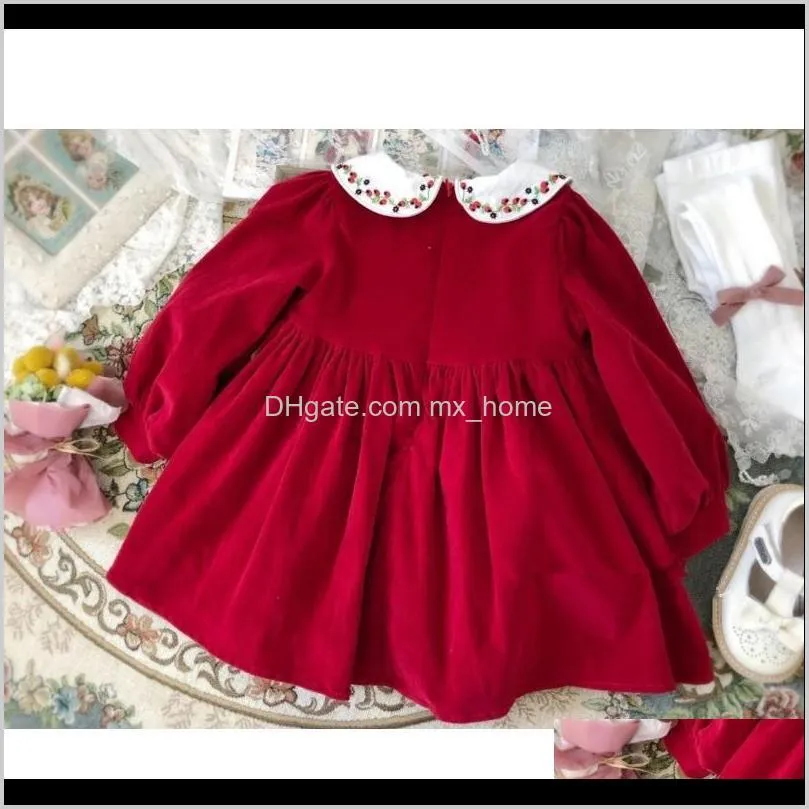 0-7y baby girl autumn winter red velvet long sleeve vintage turkish princess gown dress for girls christmas birthday casual 201030