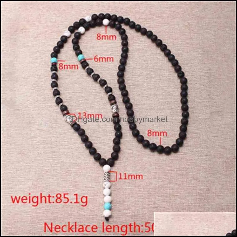 Mcllroy men`s and women`s stone necklace, black long bead Buddha Pendant, handmade custom jewelry, kolye ERKEK